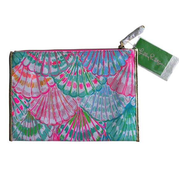 Lilly Pulitzer Seaspray Pouch. Colorful Seashell Clutch Style # 96637 - Picture 2 of 7